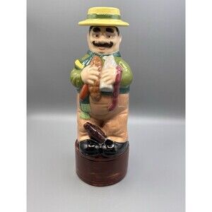 Vintage Butcher Grocer Baker Hand Painted Ceramic Decanter Signed On Bottom
